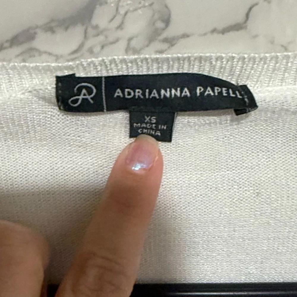 NEW Adrianna Papell Ivory V-Neck Sweater with Lace Hem XS